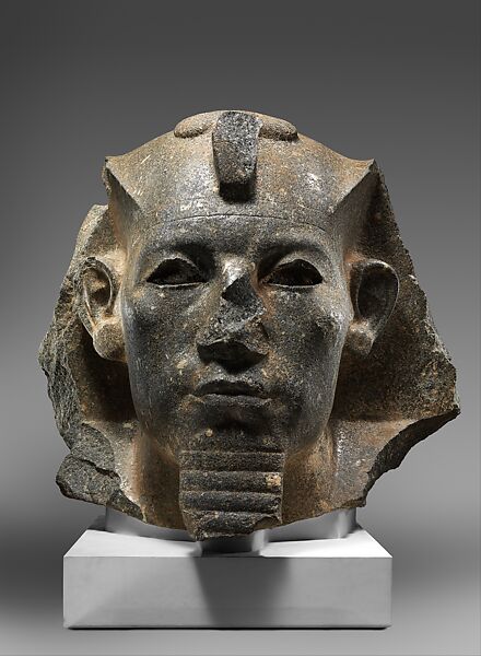 Head of a Colossal Statue of Amenemhat III Seated, Black granite 