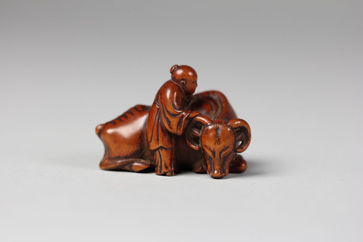 Netsuke of Ox and Herder, Wood, Japan 