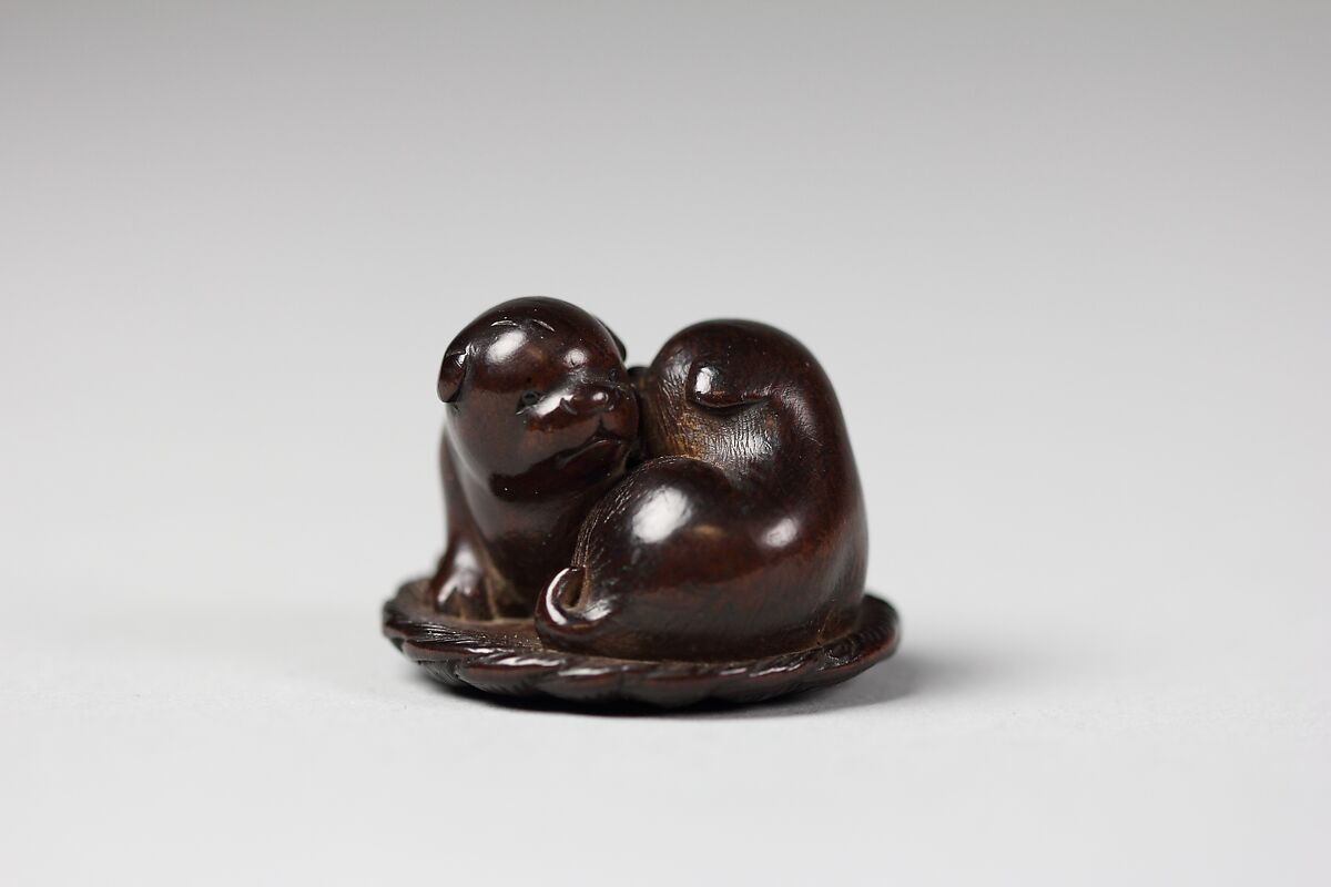 Netsuke of Two Dogs, Wood, Japan 