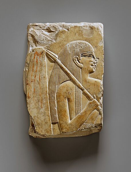 Relief of a Sunshade Bearer, Limestone, paint 