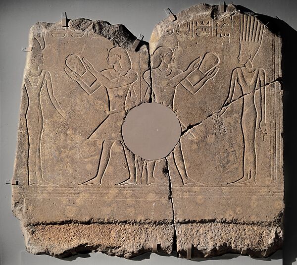 Relief of Sekhemre-sewadjtawi Sebekhotep III Offering to the Goddesses Anuket and Satet, Quartzite 