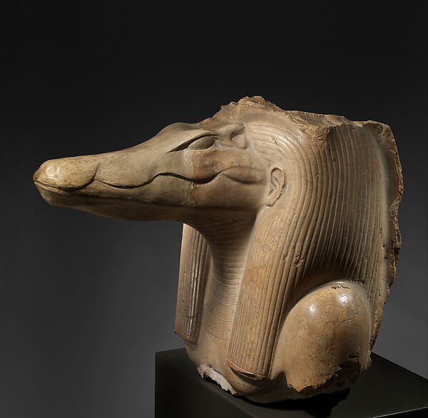Head of a Statue of the God Sobek Shedeti, Limestone 