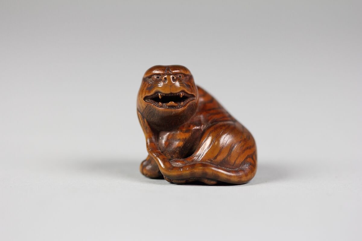 Netsuke of Tiger with Head Turned, Snarling, Wood, Japan 