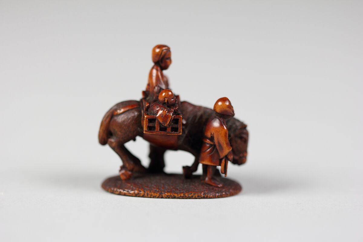 Netsuke of Figures with Horse, Wood, Japan 