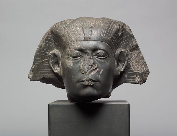 Head of a Statue of Senwosret III as a Sphinx, Black granite 