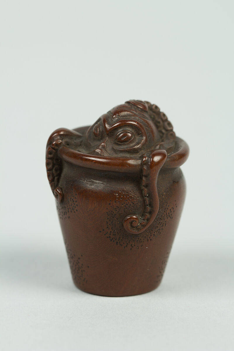 Netsuke of Octopus in a Pail, Wood, Japan 