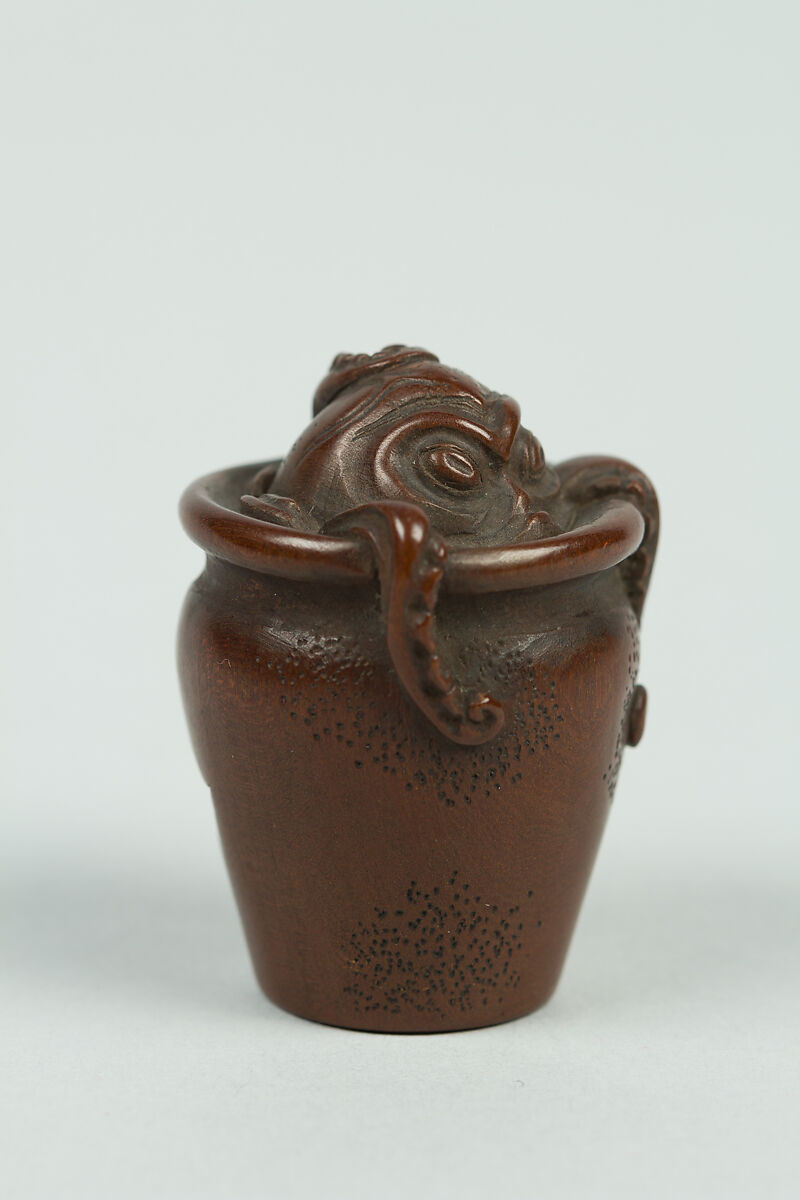 Netsuke of Octopus in a Pail, Wood, Japan