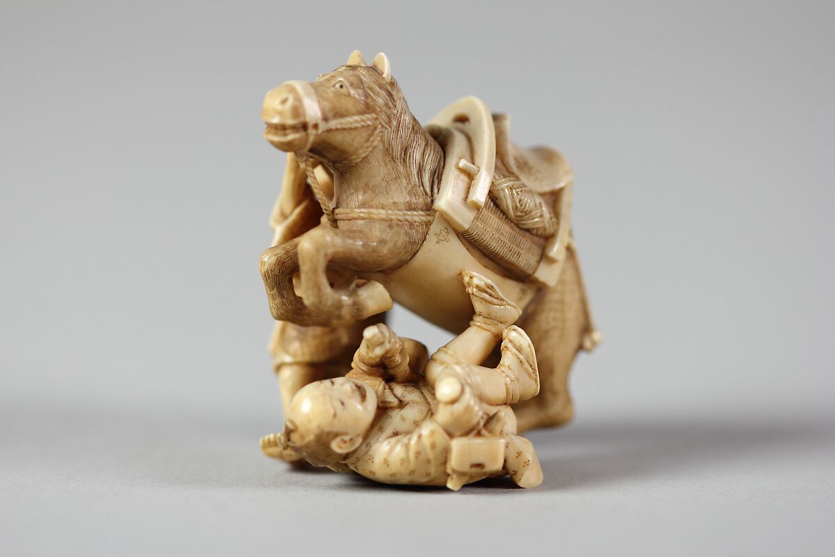 Horse and Two Men, Ivory, Japan 