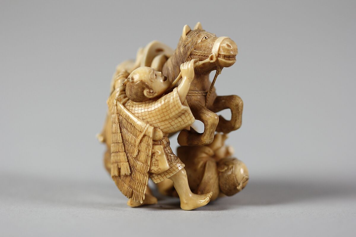 Horse and Two Men, Ivory, Japan
