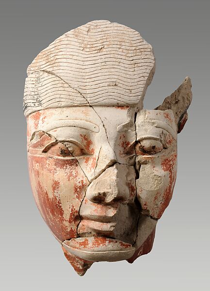 Statue Head of a Nomarch, Possibly Ibu, Limestone, paint 
