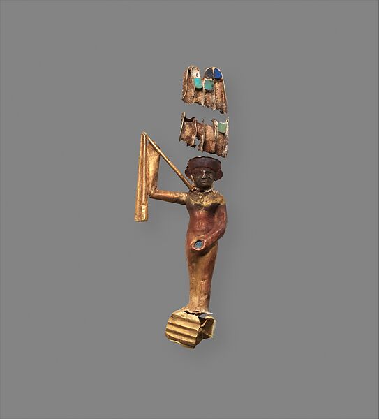 Amulet Depicting the God Min, Gold, lapis lazuli 
