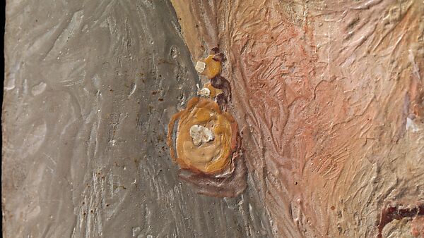 Panel painting of a woman in a blue mantle, Encaustic on wood