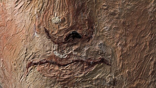Panel painting of a woman in a blue mantle, Encaustic on wood
