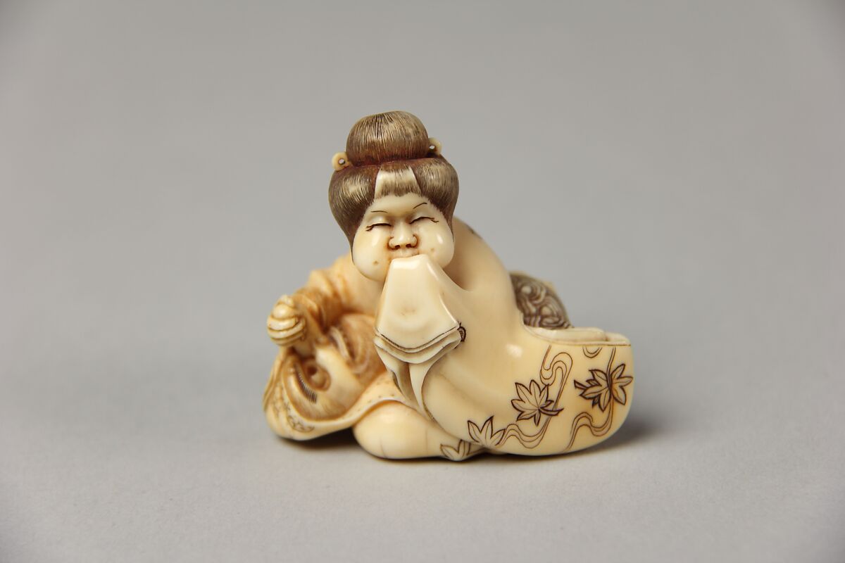 Seated Figure of Usume Laughing, Ivory, Japan 