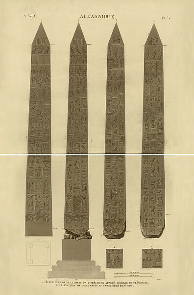 Elevations of Two Sides of the Obelisk Called Cleopatra’s Needle and of the Two Sides of the Overturned Obelisk,” in Description de l’Egypte, 2nd ed. (Paris, 1829, vol. 5, pl. 35), Published by Charles Louis Fleury Panckoucke (French, 1780–1844), Printed paper 