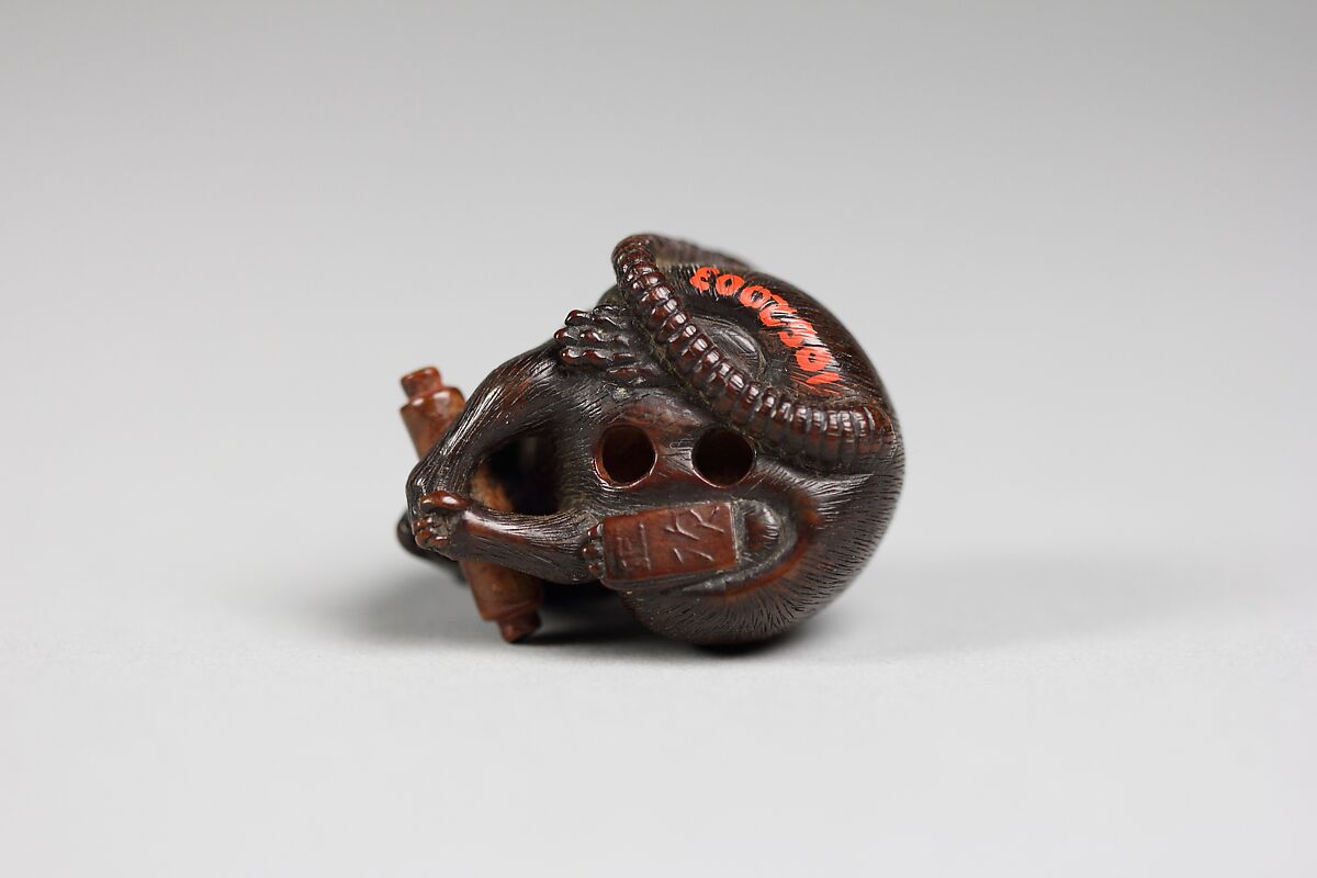 Netsuke of Mouse with Scroll in Mouth, Wood, Japan