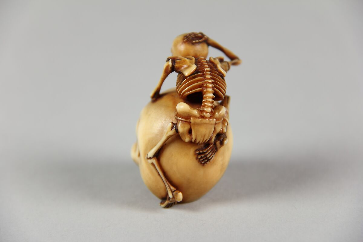 Skeleton Astride a Skull, Rantei (Japanese,), Ivory, Japan