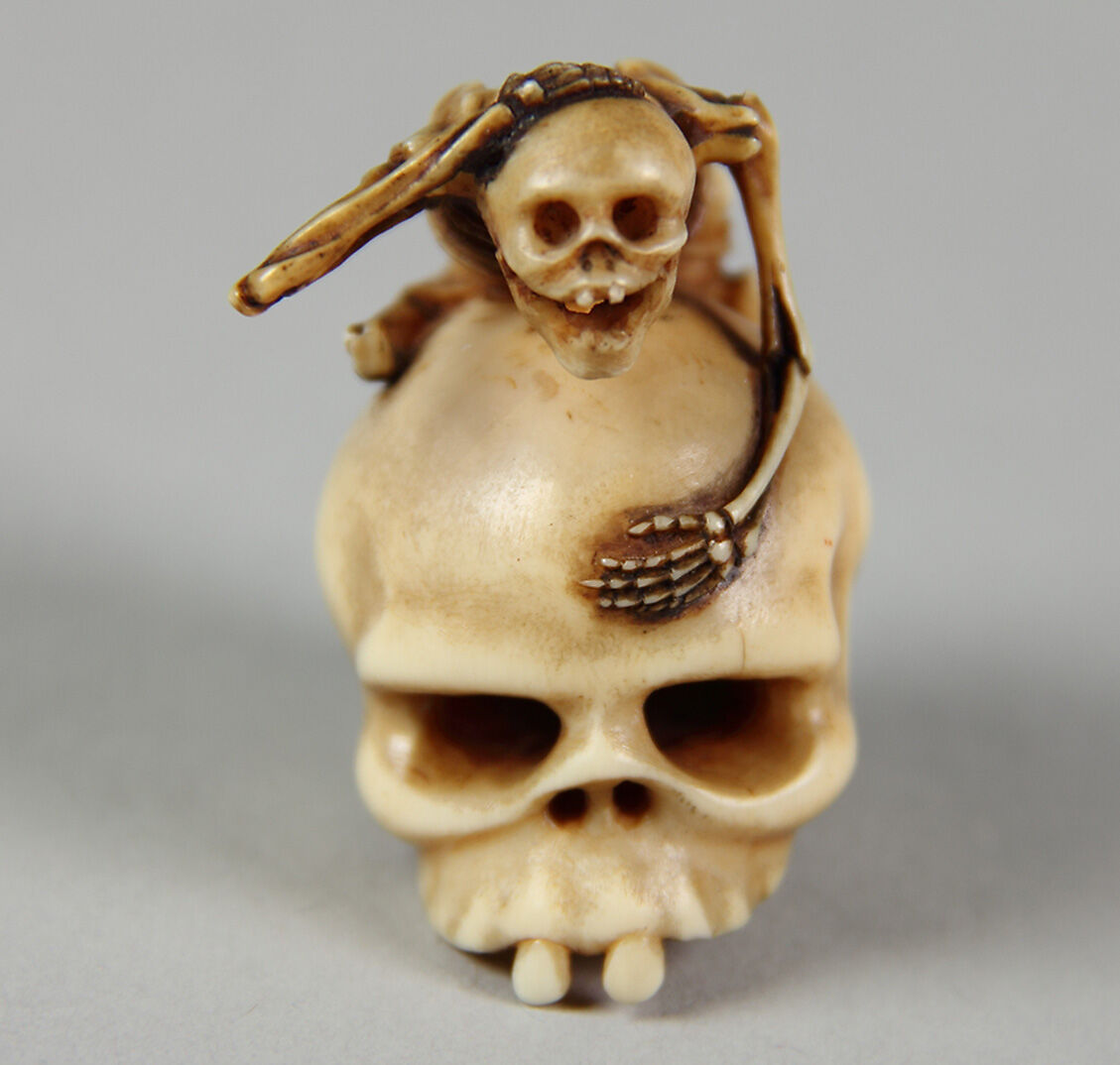 Skeleton Astride a Skull, Rantei (Japanese,), Ivory, Japan