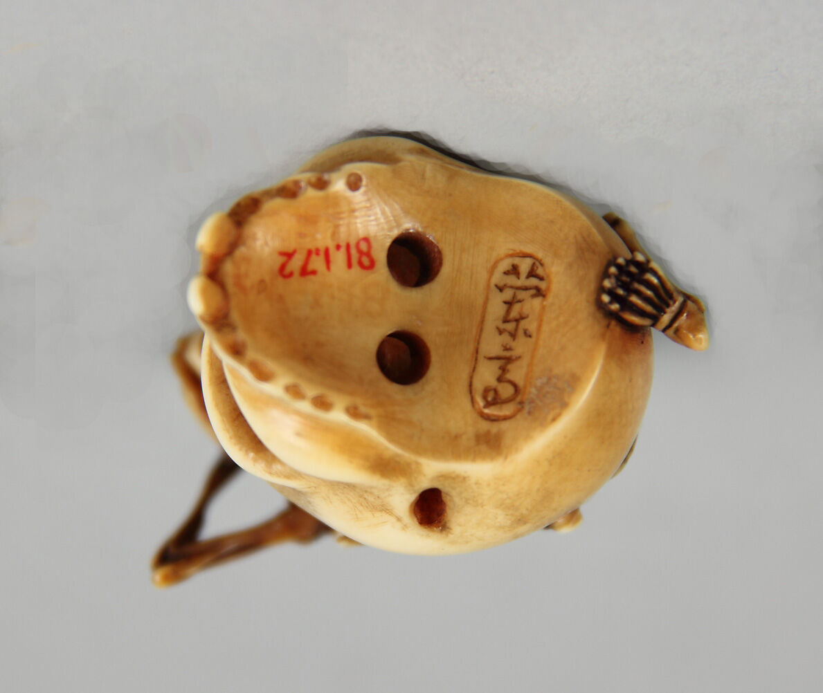 Skeleton Astride a Skull, Rantei (Japanese,), Ivory, Japan