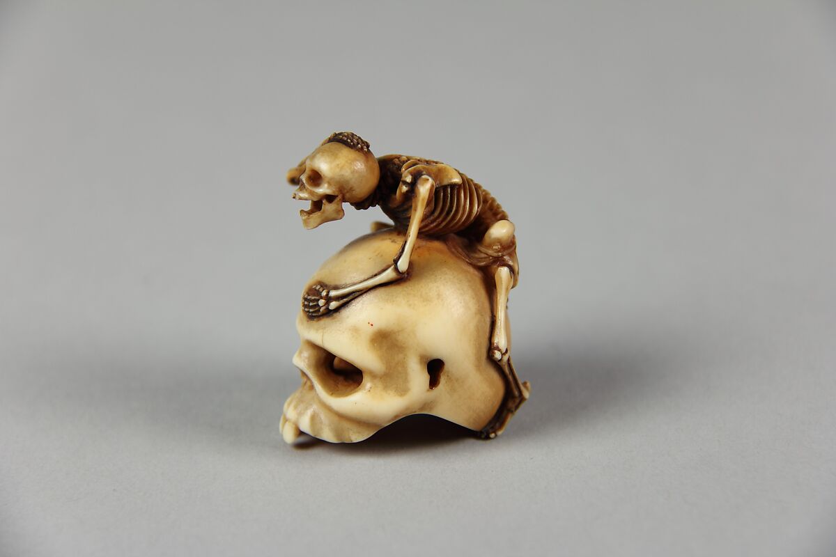 Skeleton Astride a Skull, Rantei (Japanese,), Ivory, Japan