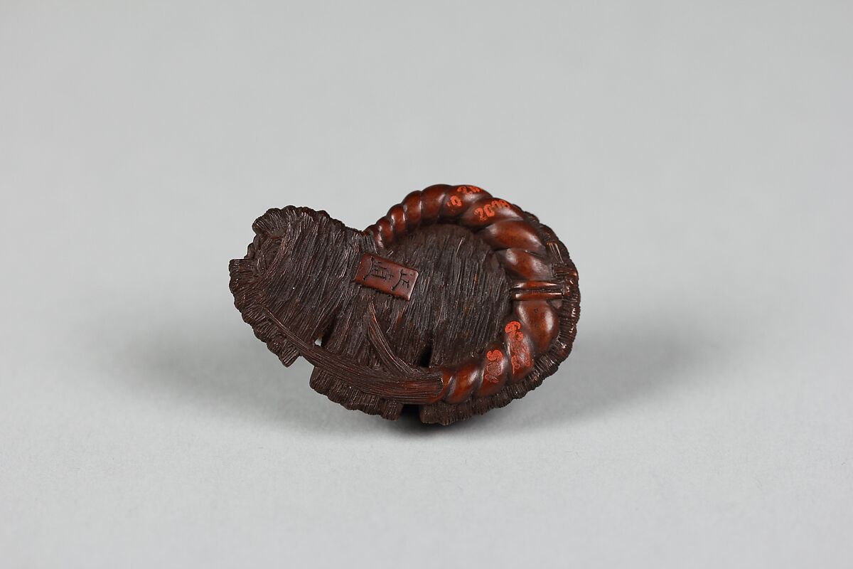Netsuke of Frog on a Leaf, Wood, Japan