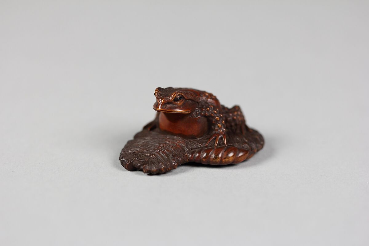 Netsuke of Frog on a Leaf, Wood, Japan 