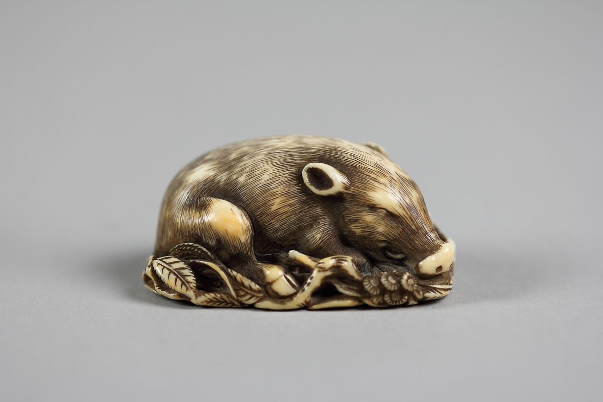 Boar, Tomotada (Japanese, active late 18th–early 19th century), Ivory, Japan 