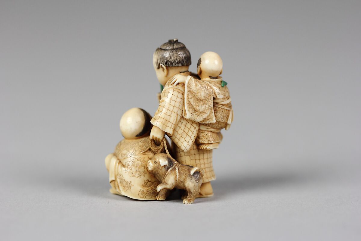 Children with Puppy, Ivory, Japan