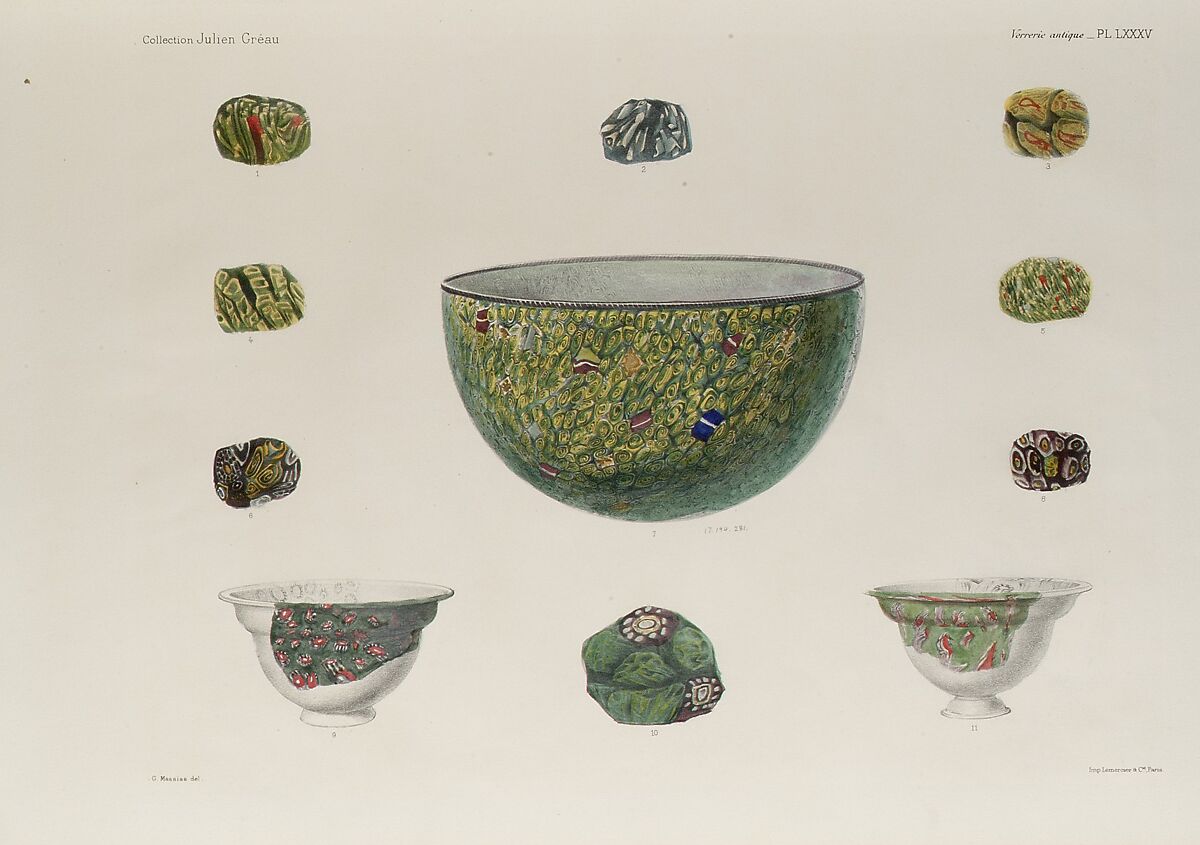 Collection Julien Gréau: verrerie antique, emaillerie et poterie appartenent à M. J. Pierpont Morgan, Wilhelm Froehner (German, 1834–1925), Hand-colored lithographs, printed texts, Paris: [privately printed], 1903 (edition of 90) 