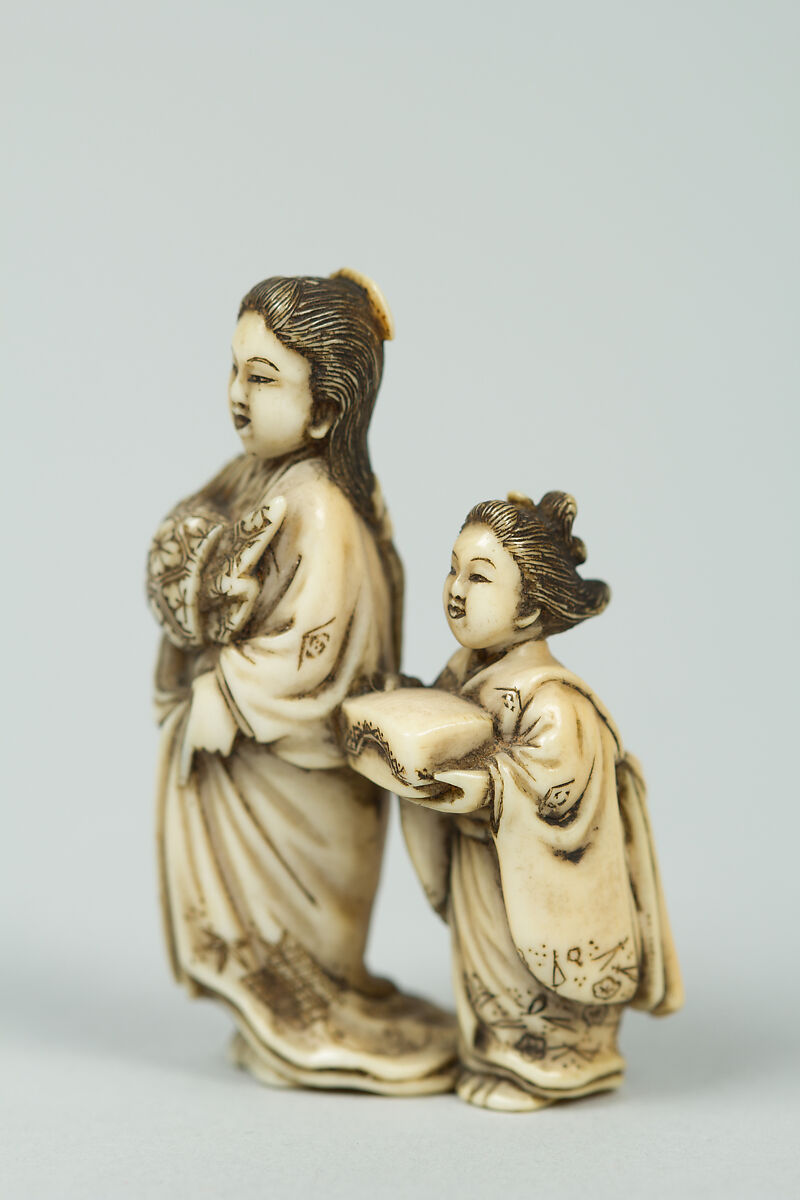 Geisha and Attendant, Ivory, Japan