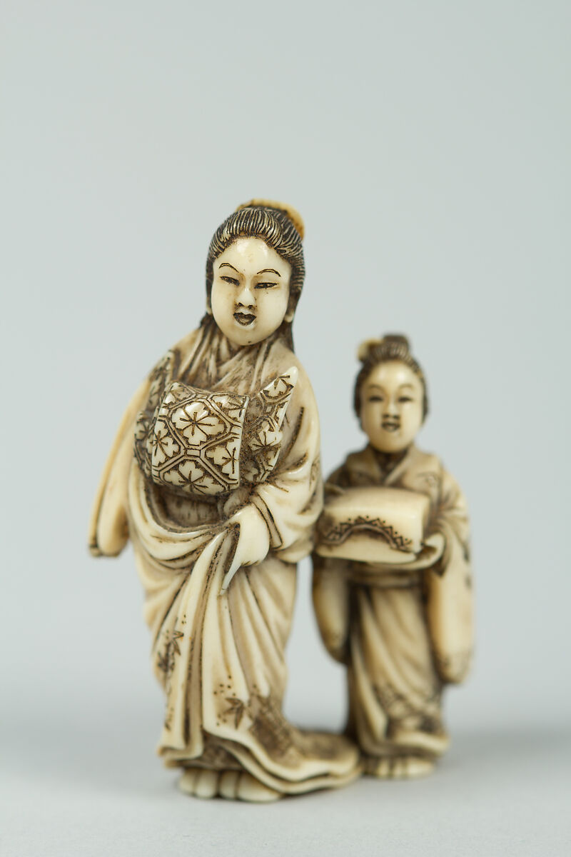 Geisha and Attendant, Ivory, Japan 