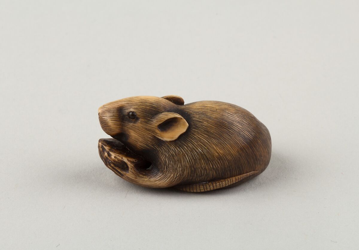 Mouse Eating a Pit, Ivory, Japan