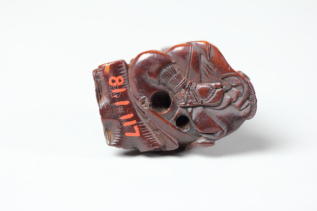 Netsuke of Tokutaro and Fox Disguised as a Woman, Wood, Japan