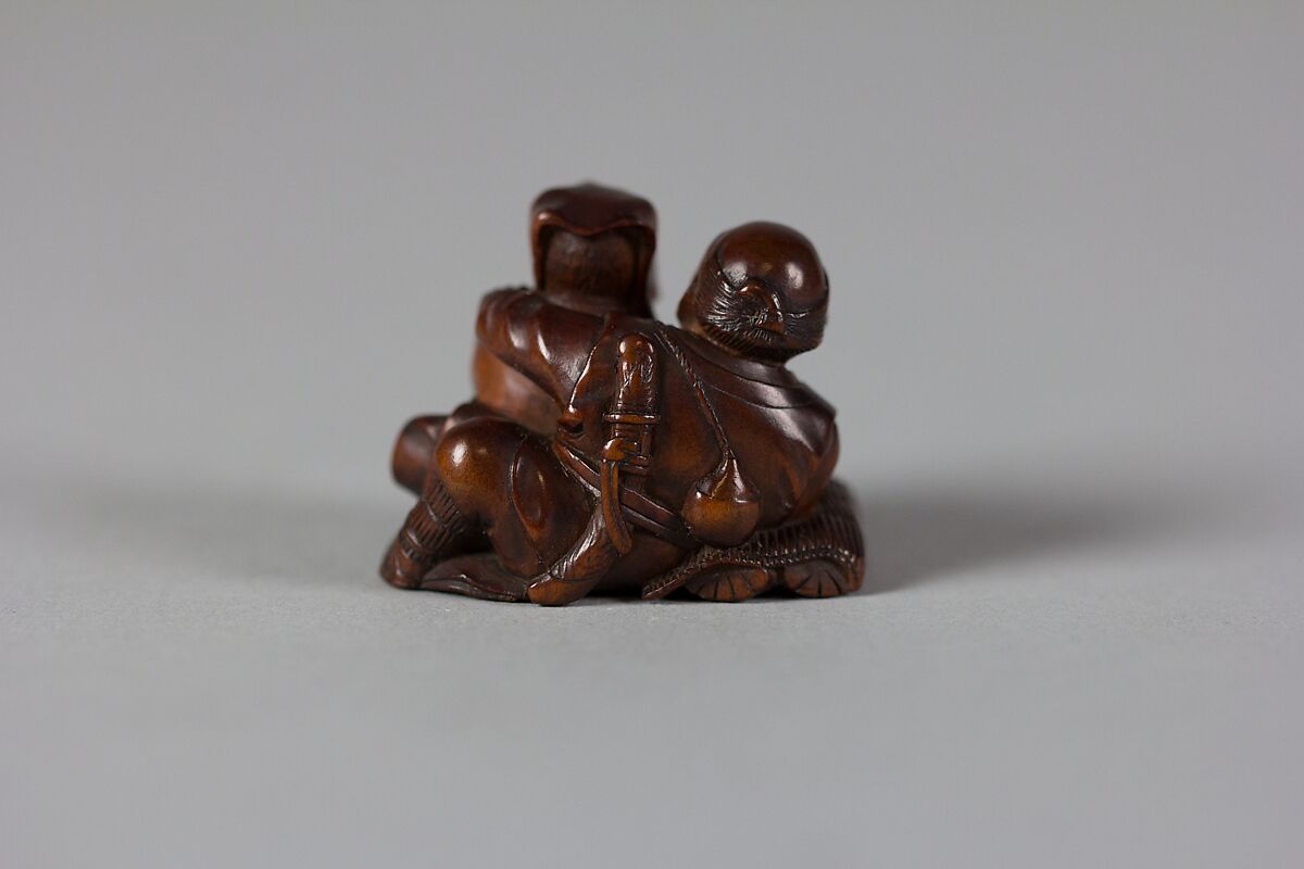 Netsuke of Tokutaro and Fox Disguised as a Woman, Wood, Japan