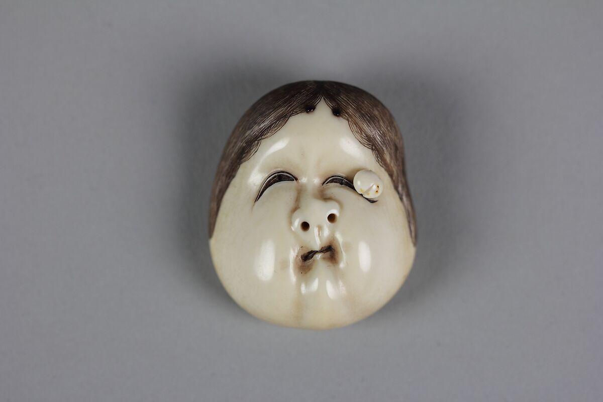 Netsuke of Okame with Wart Mask, Ivory, Japan 