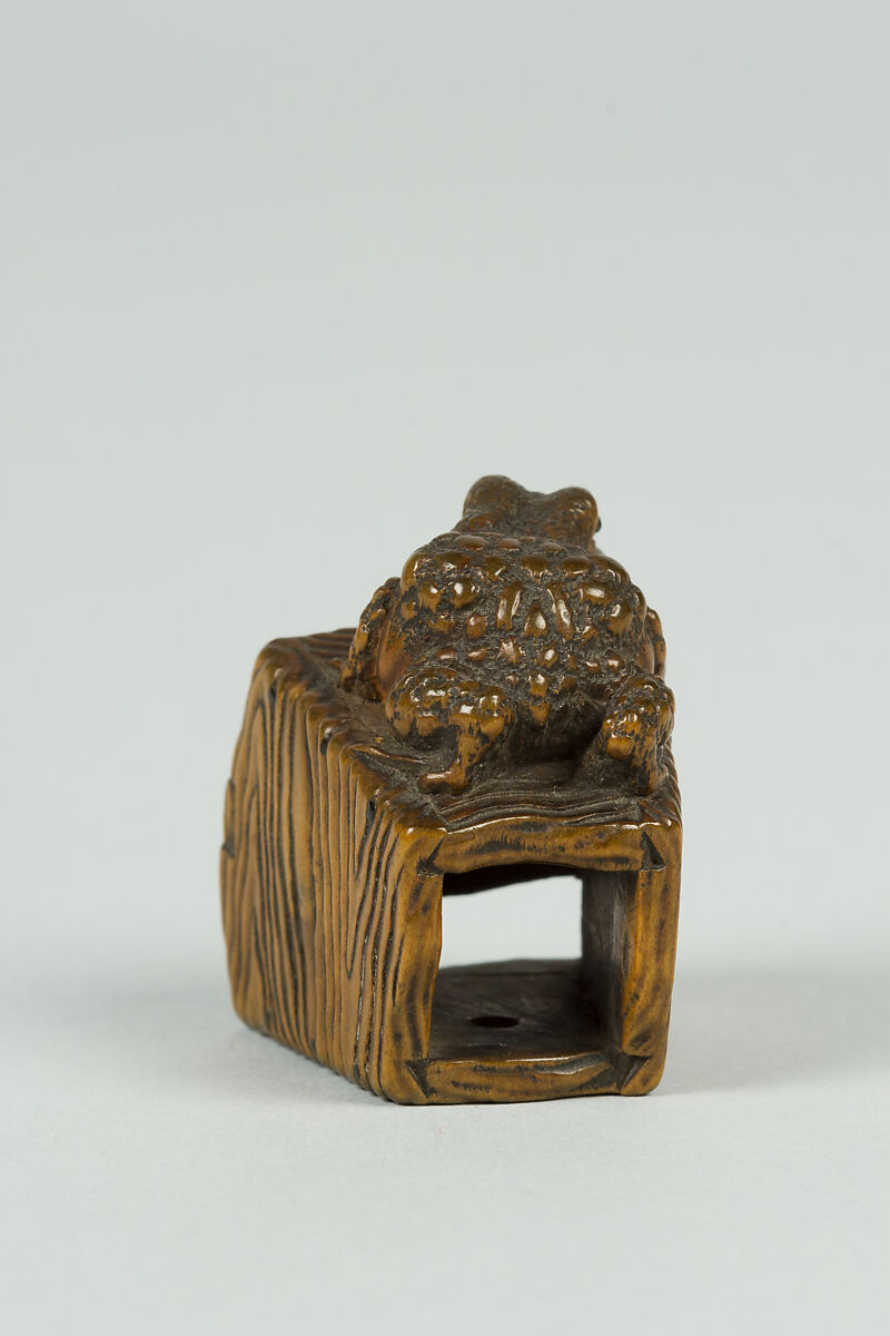 Netsuke of Frog on Old Well Bucket, Wood, Japan