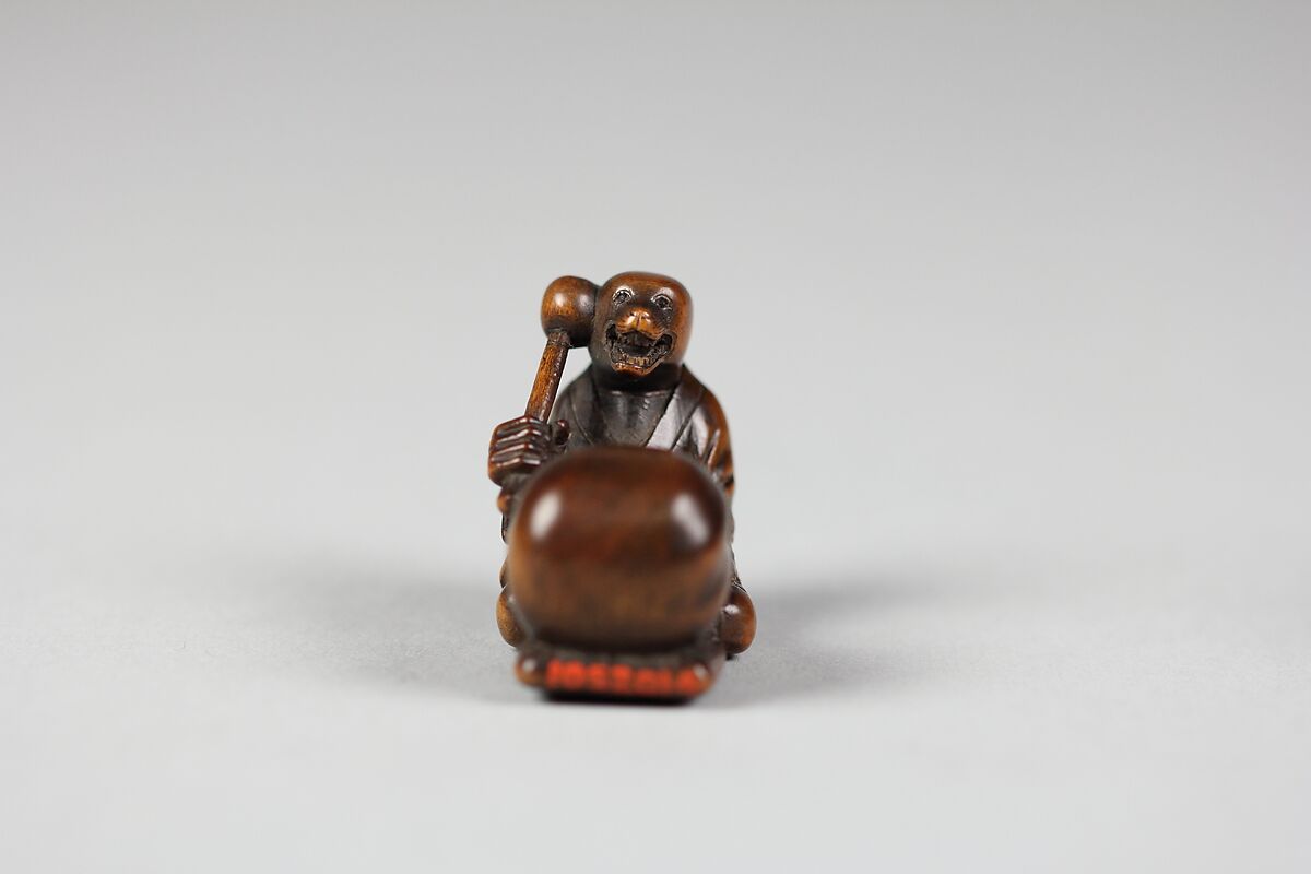 Netsuke: Tanuki no Hara Tsutsumi, Wood, Japan