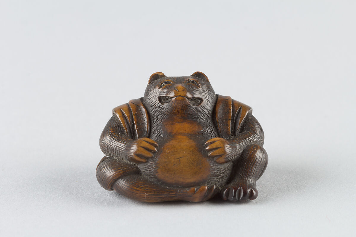 Netsuke: Tanuki no Hara Tsutsumi, Wood, Japan 