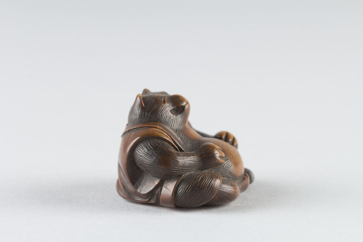 Netsuke: Tanuki no Hara Tsutsumi, Wood, Japan