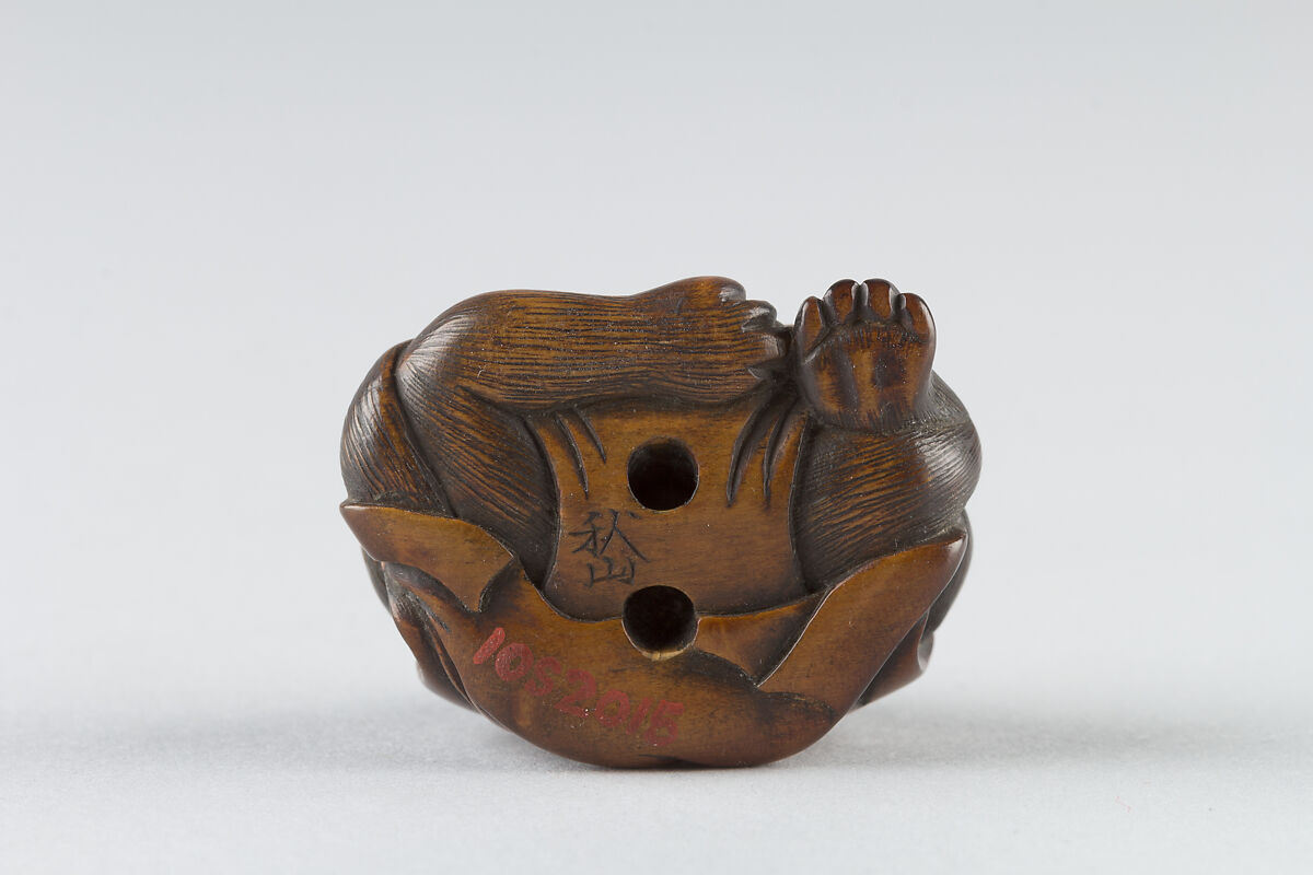 Netsuke: Tanuki no Hara Tsutsumi, Wood, Japan