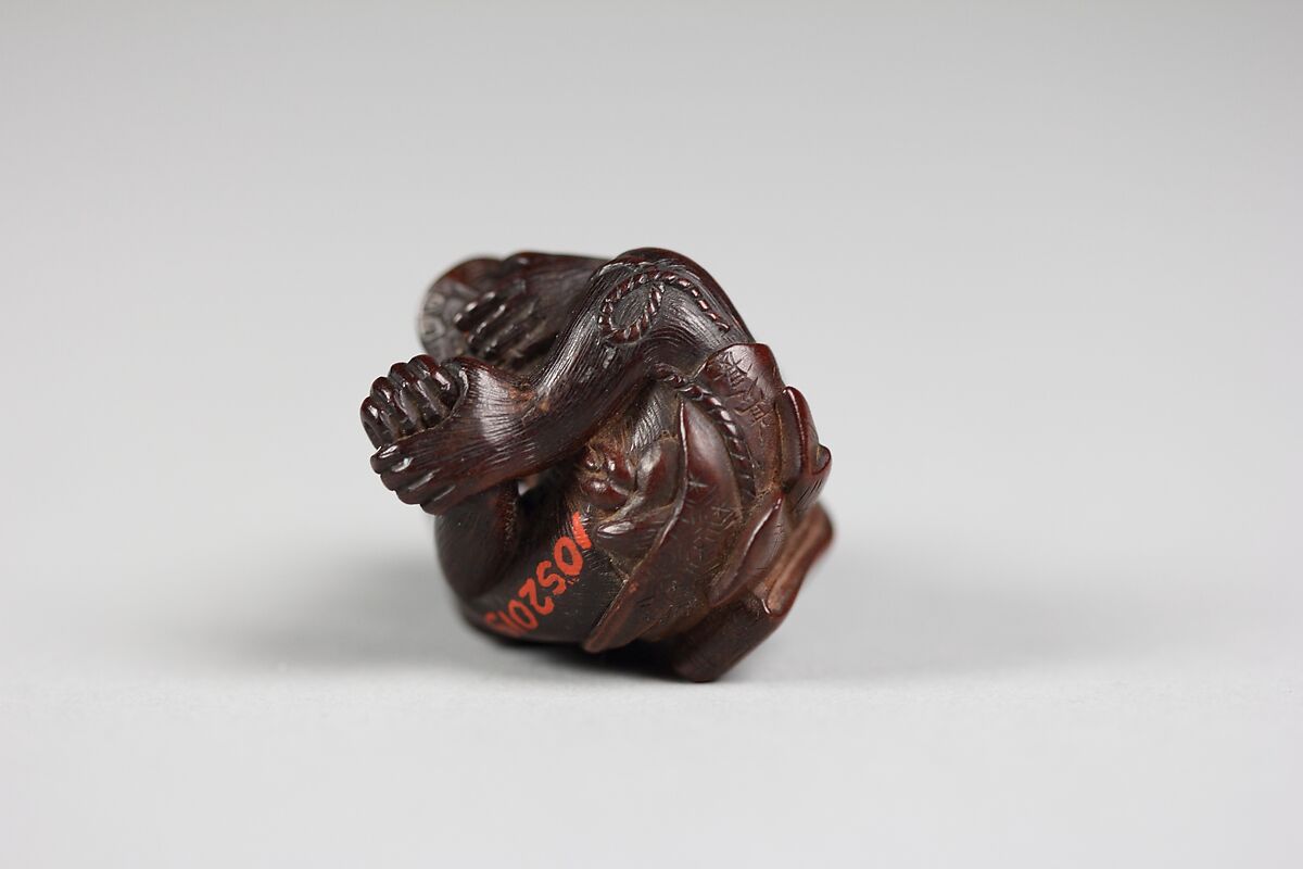 Netsuke of Monkey Examining Turtle, Wood, Japan