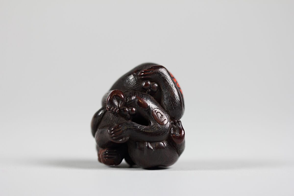 Netsuke of Three Monkeys Intertwined, Wood, Japan