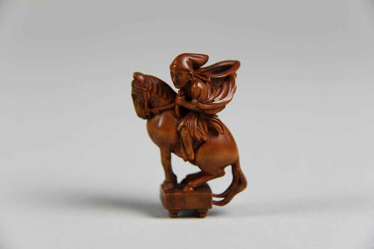 Netsuke of Equestrian Figure, Wood, Japan 