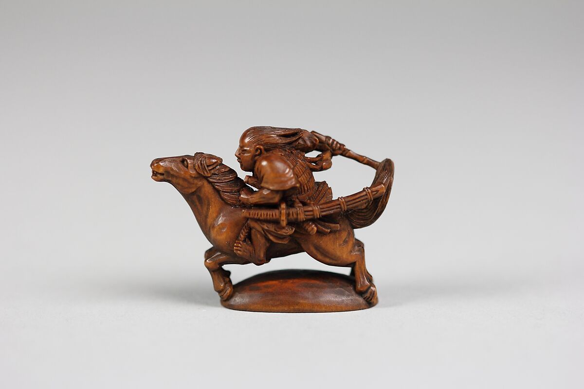 Netsuke of Equestrian Figure, Wood, Japan 
