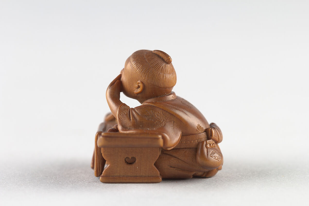 Netsuke of Boy Writing, Wood, Japan