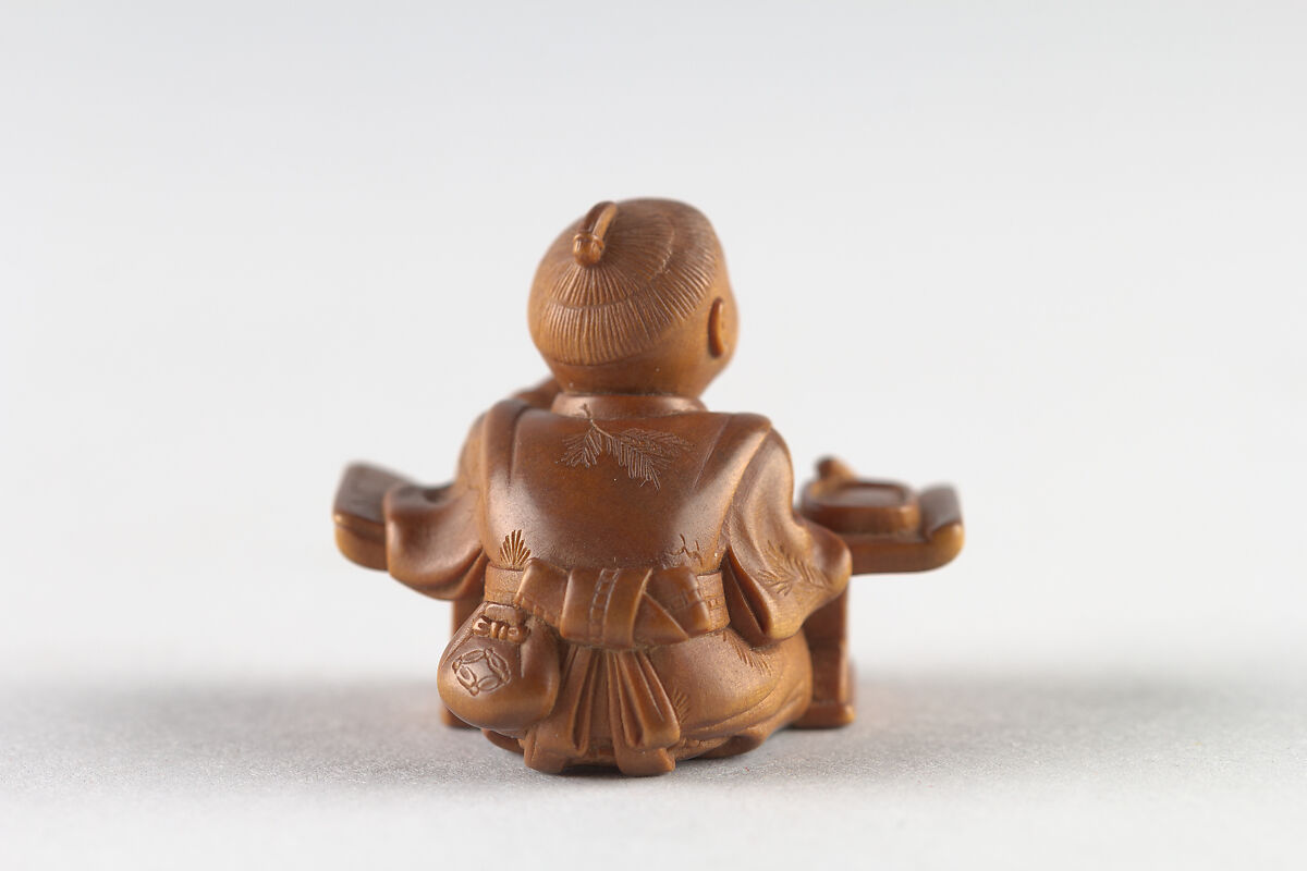 Netsuke of Boy Writing, Wood, Japan