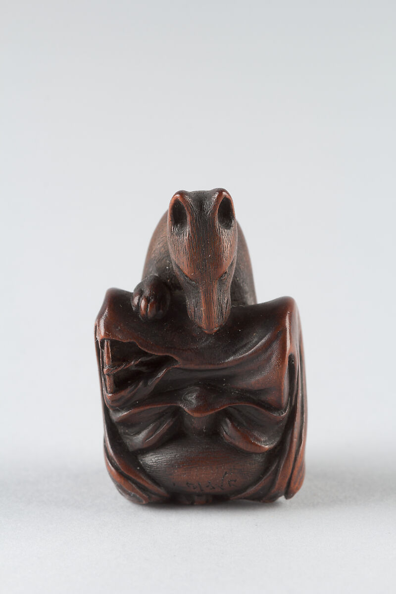 Netsuke with Fox and Drum from the Kabuki Play "Yoshsitsune Senbon-Zakura", Wood, Japan 