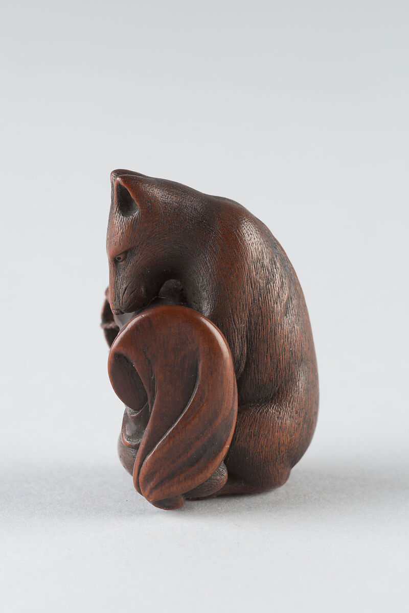 Netsuke with Fox and Drum from the Kabuki Play "Yoshsitsune Senbon-Zakura", Wood, Japan