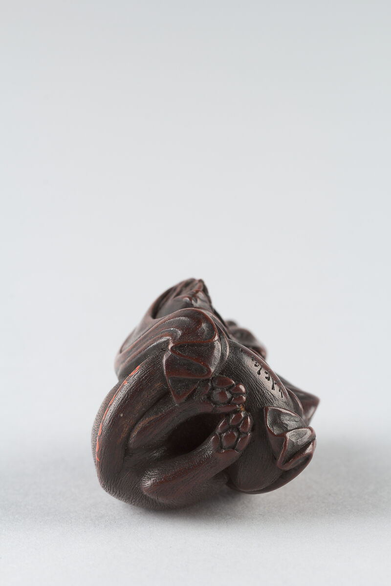 Netsuke with Fox and Drum from the Kabuki Play "Yoshsitsune Senbon-Zakura", Wood, Japan