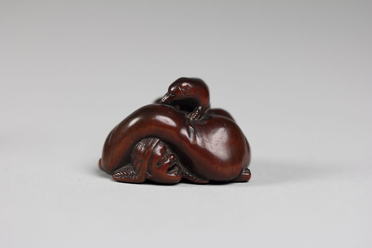 Netsuke: Hachi Jo Jiki Kintama, Wood, Japan 